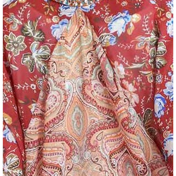 Umgee Sheer Long Paisley Floral Boho Kimono in Berry Mix Plus Size XL/1XL - Picture 10 of 16